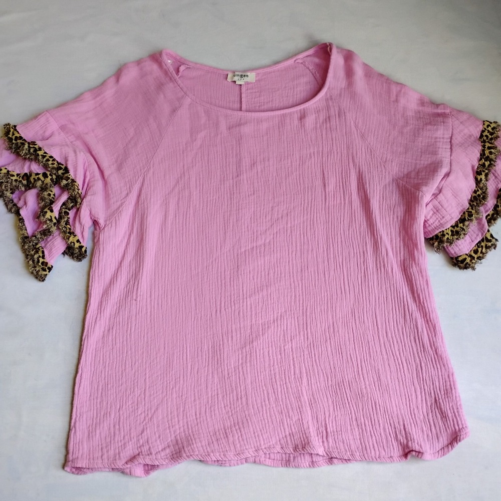 Umgee‎ Top Large Cotton Gauze Animal Print Layered Sleeve Beach Flirty Office - Picture 2 of 13